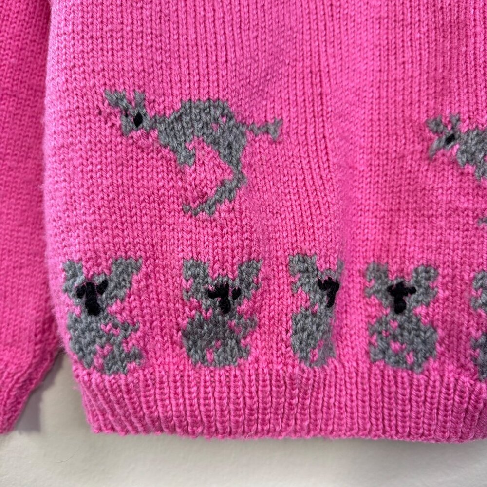 HAND KNIT Kangaroo Koala Cardigan Girls 6 Pink Sweater Australian Animals Girl - Picture 3 of 6